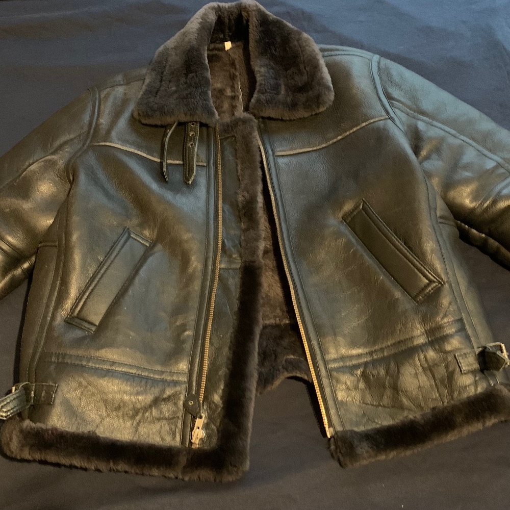Genuine Shearling Black Aviator/ Bomber Coat